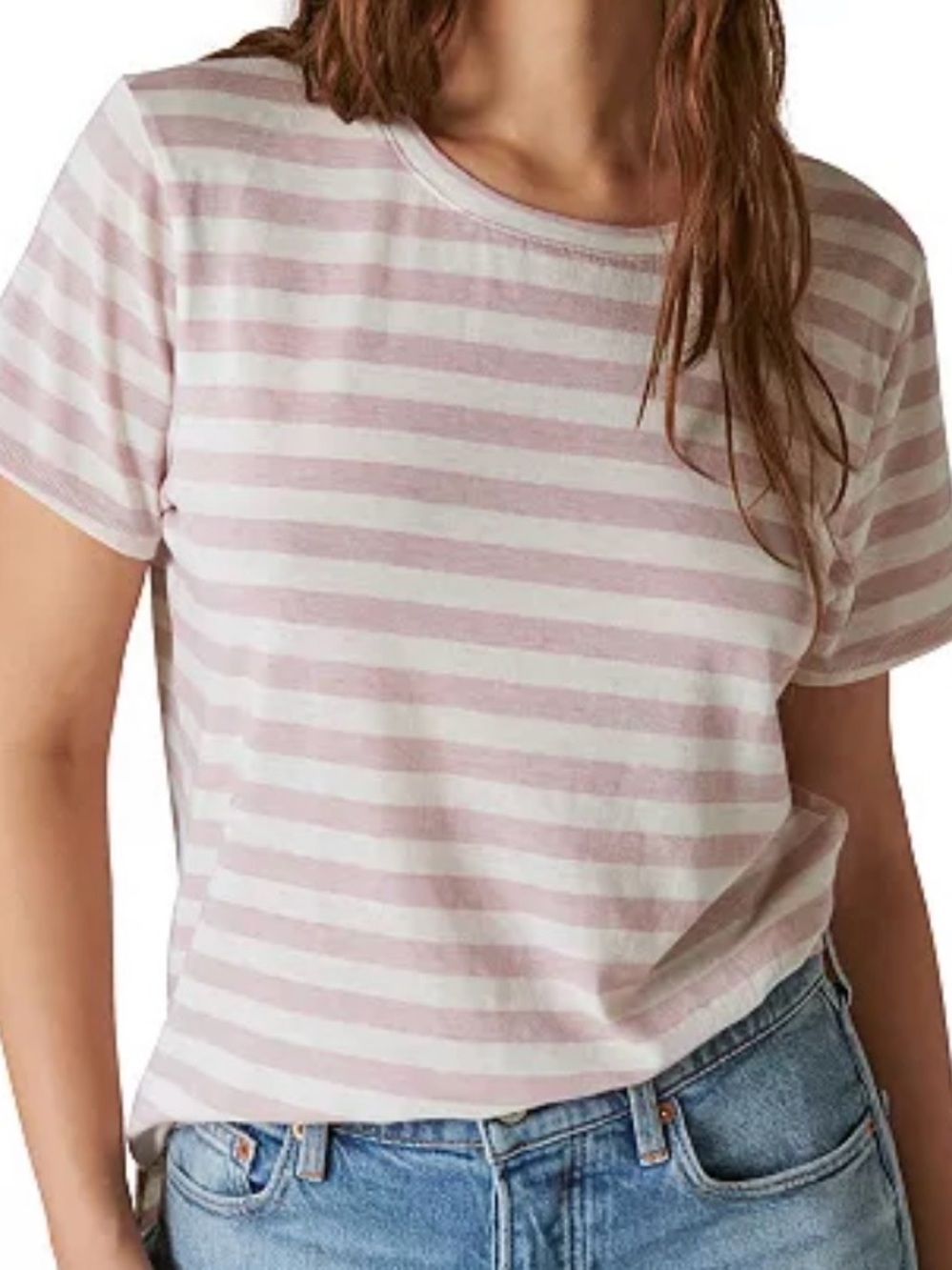 Lucky Brand Men's Striped Crew Tee - Mauve and White